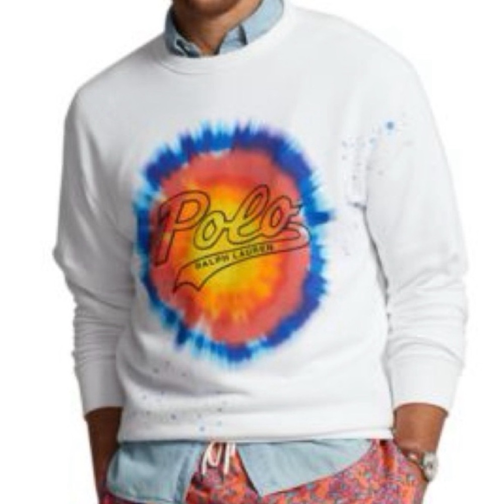 NWOT POLO Ralph Lauren Men's White Sweatshirt with Colorful Tie-Dye XL